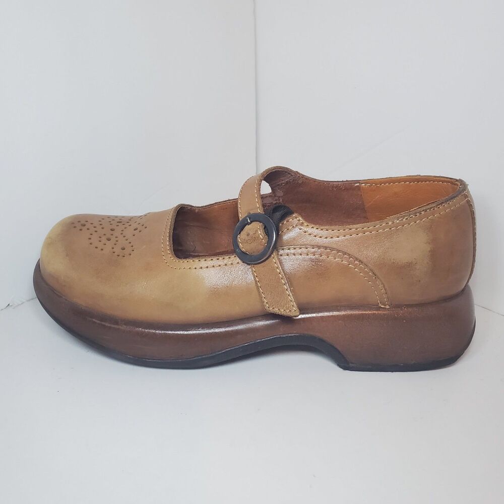 Rare Dansko Womens Honey Brown Leather Mary Jane Shoes Grunge Sz 41 (Fits 9-9.5)